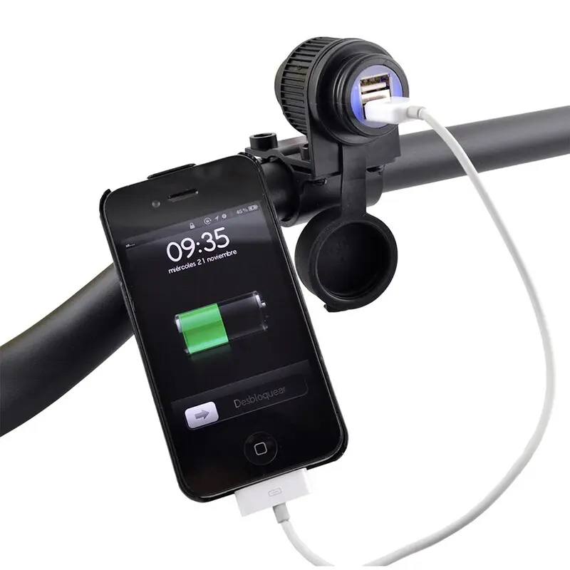 Soporte Doble Usb 12 voltios con tapa estanquidad .